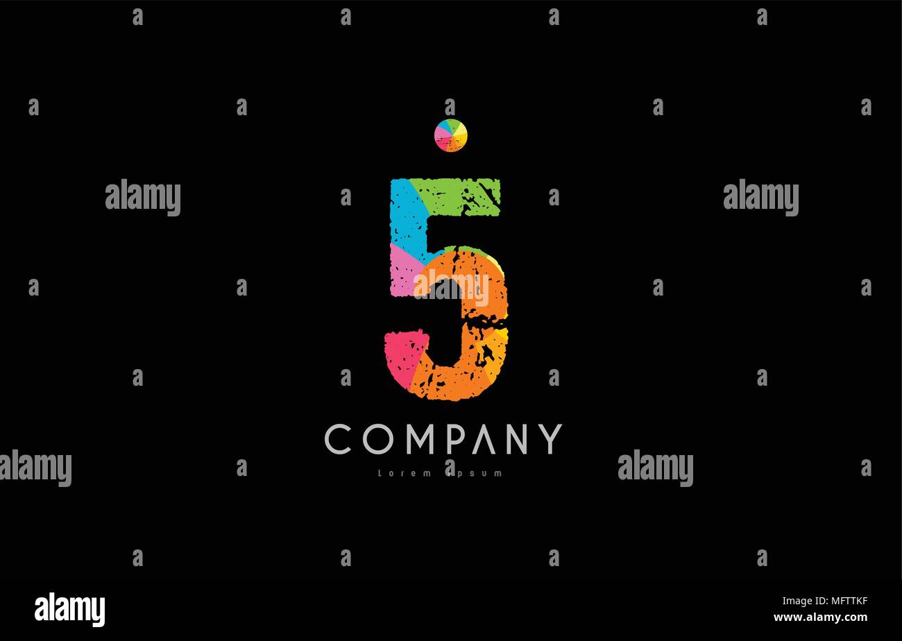 number 5 logo icon design with grunge texture and rainbow colored ...