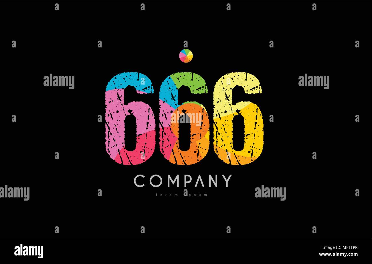 number 666 logo icon design with grunge texture and rainbow colored pattern Stock Vector