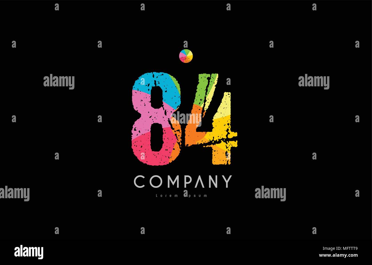 number 84 logo icon design with grunge texture and rainbow colored