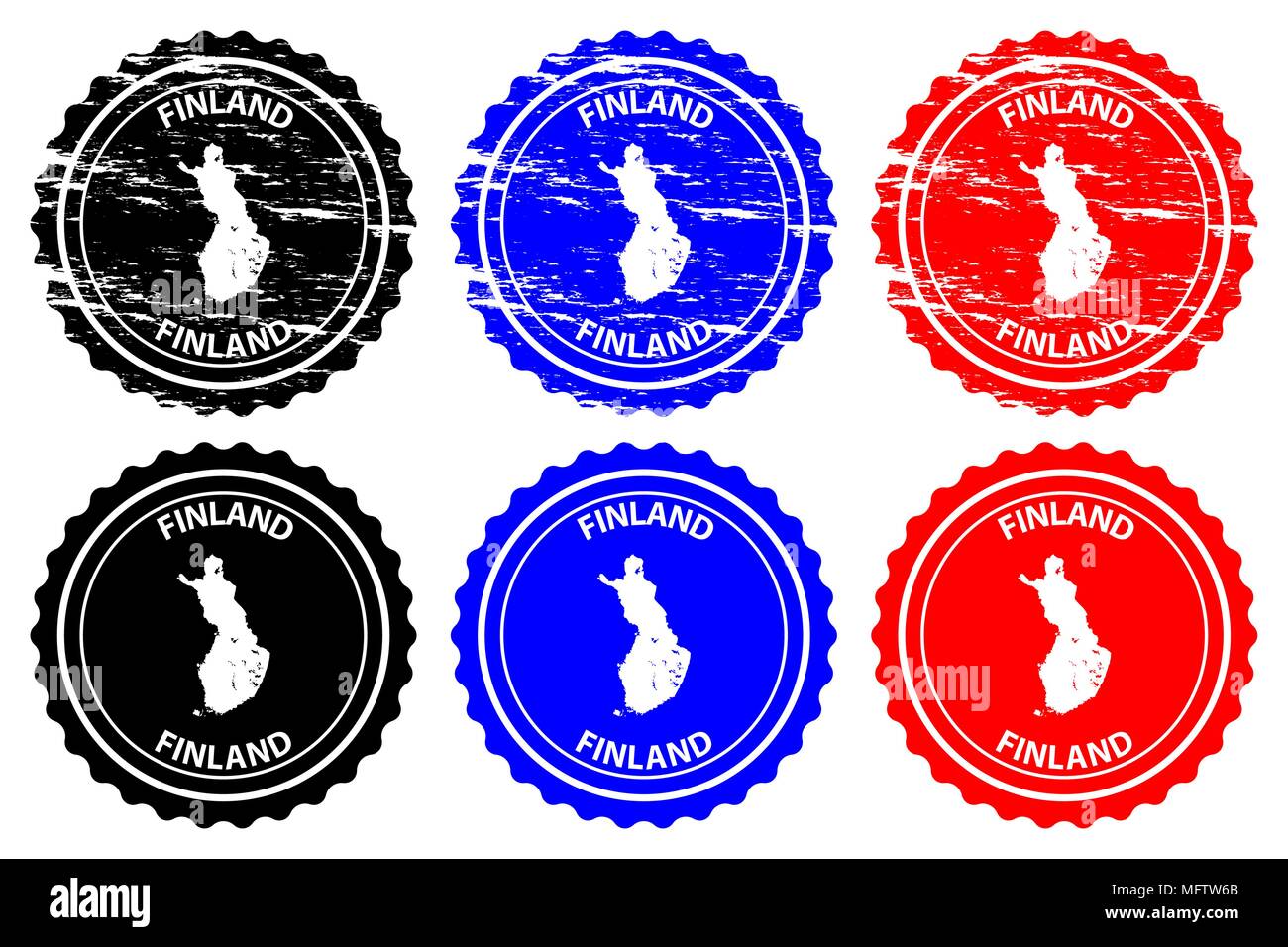 Finland - rubber stamp - vector, Finland map pattern - sticker - black, blue and red Stock Vector