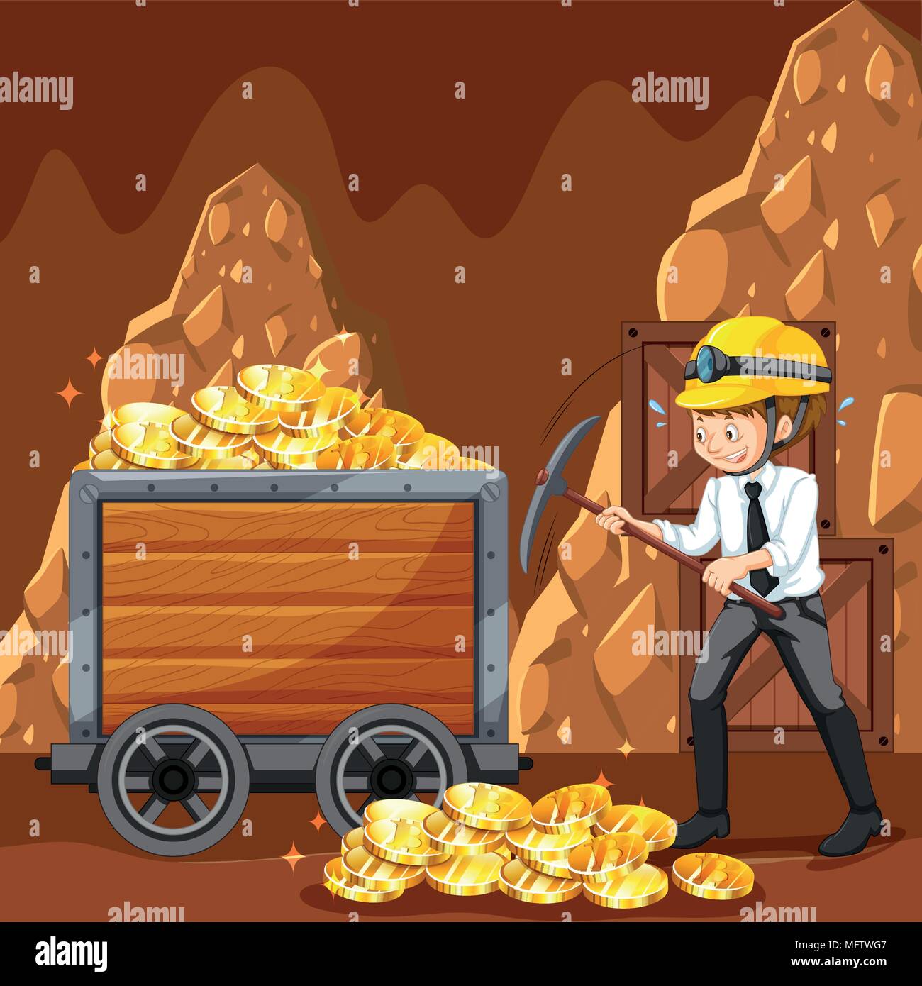 An Office Worker Mining Cyber Coin illustration Stock Vector