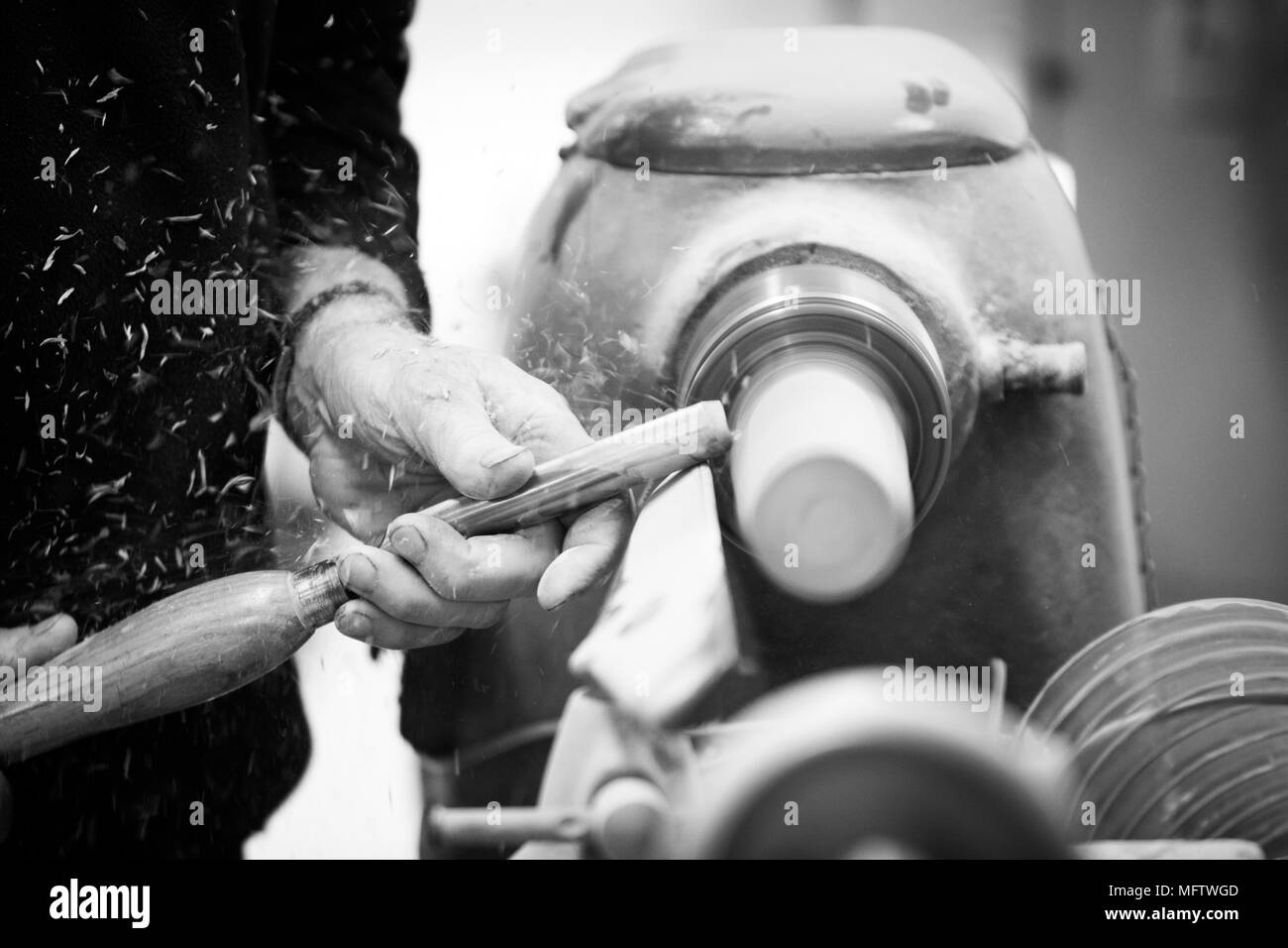 turning wood on lathe Stock Photo Alamy