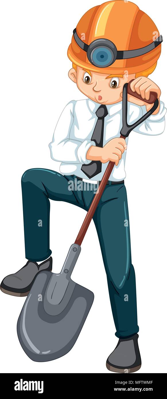 An Office Worker Mining on White Background illustration Stock Vector