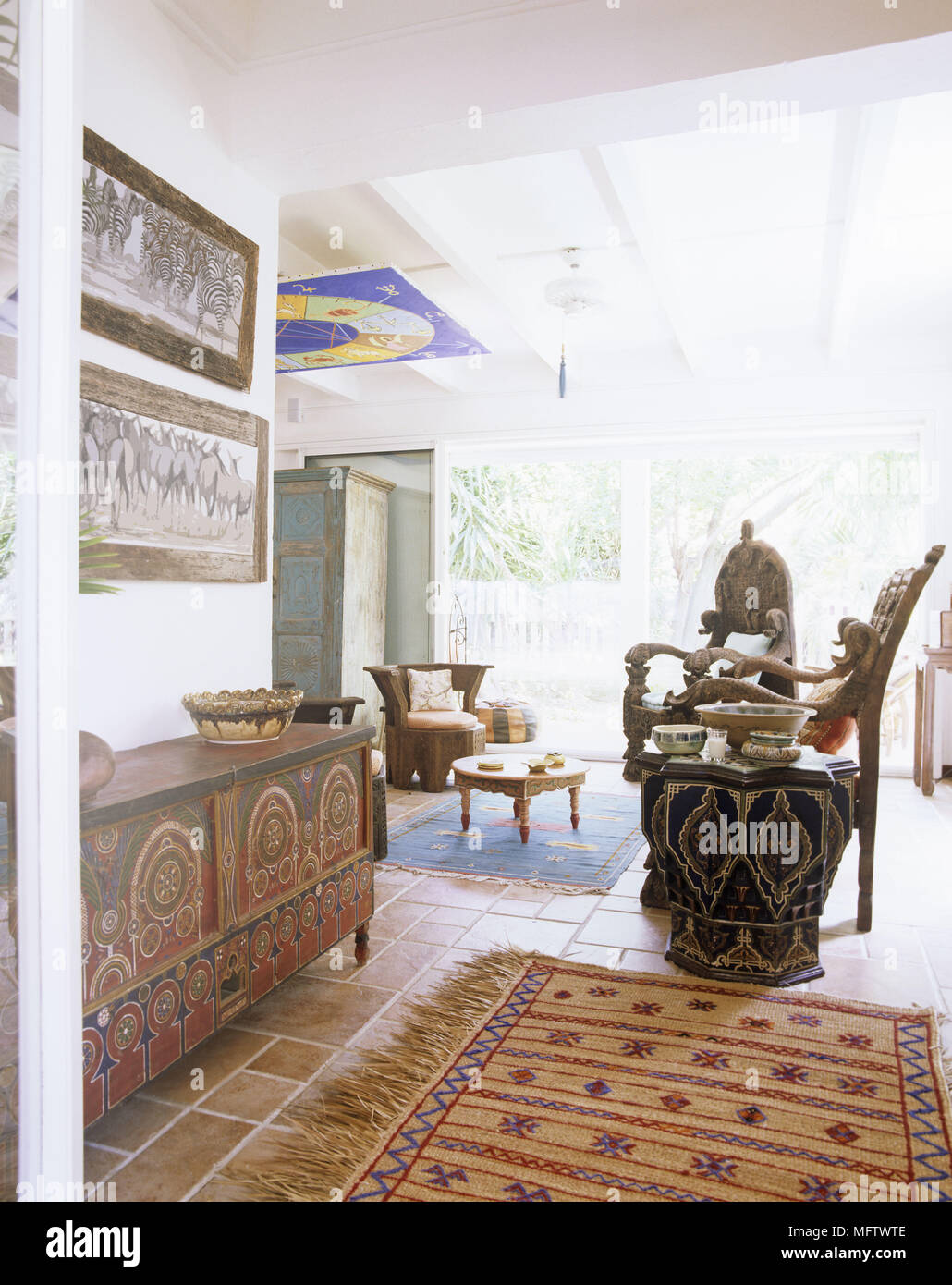Details of traditional sitting room with a stone floor and decorative ...