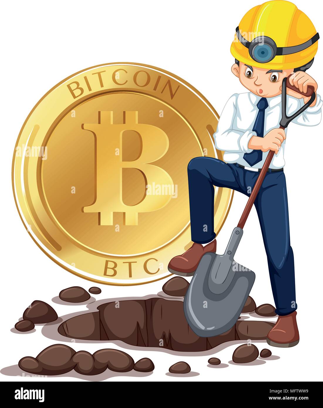 Cyber Coin Mining and Worker illustration Stock Vector
