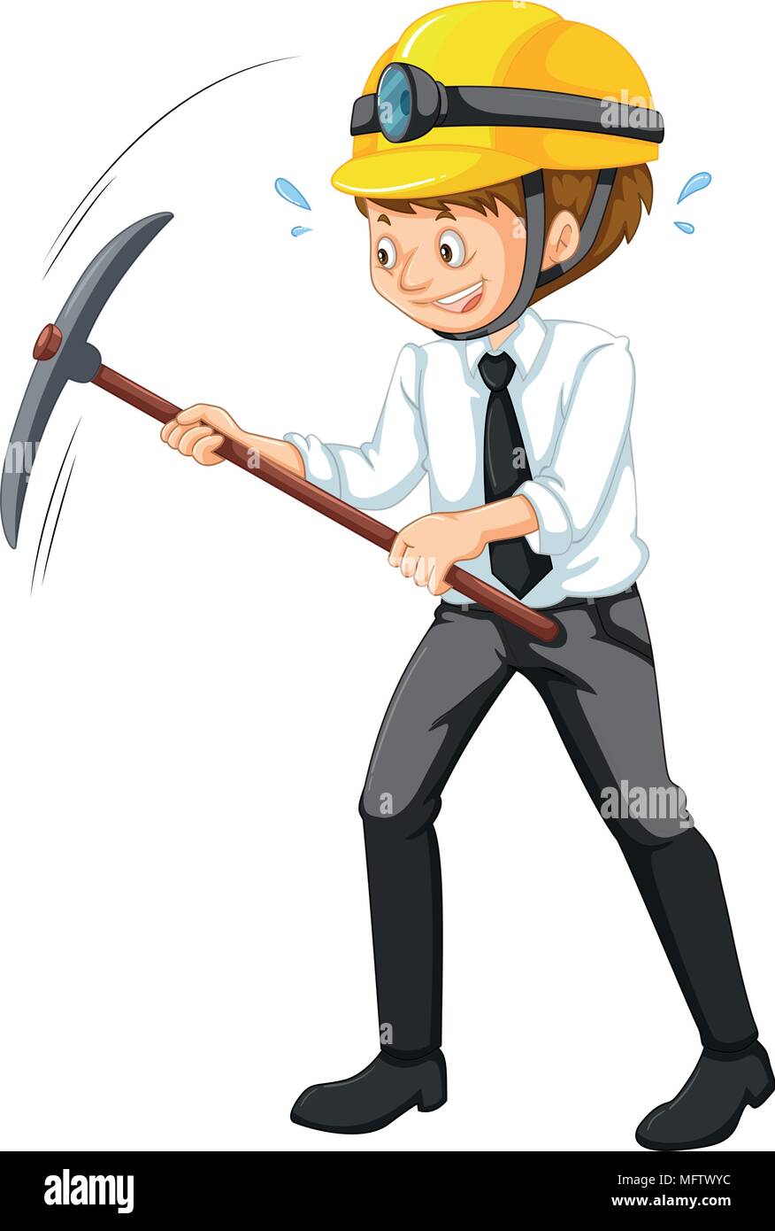 An Office Worker Mining on White Background illustration Stock Vector