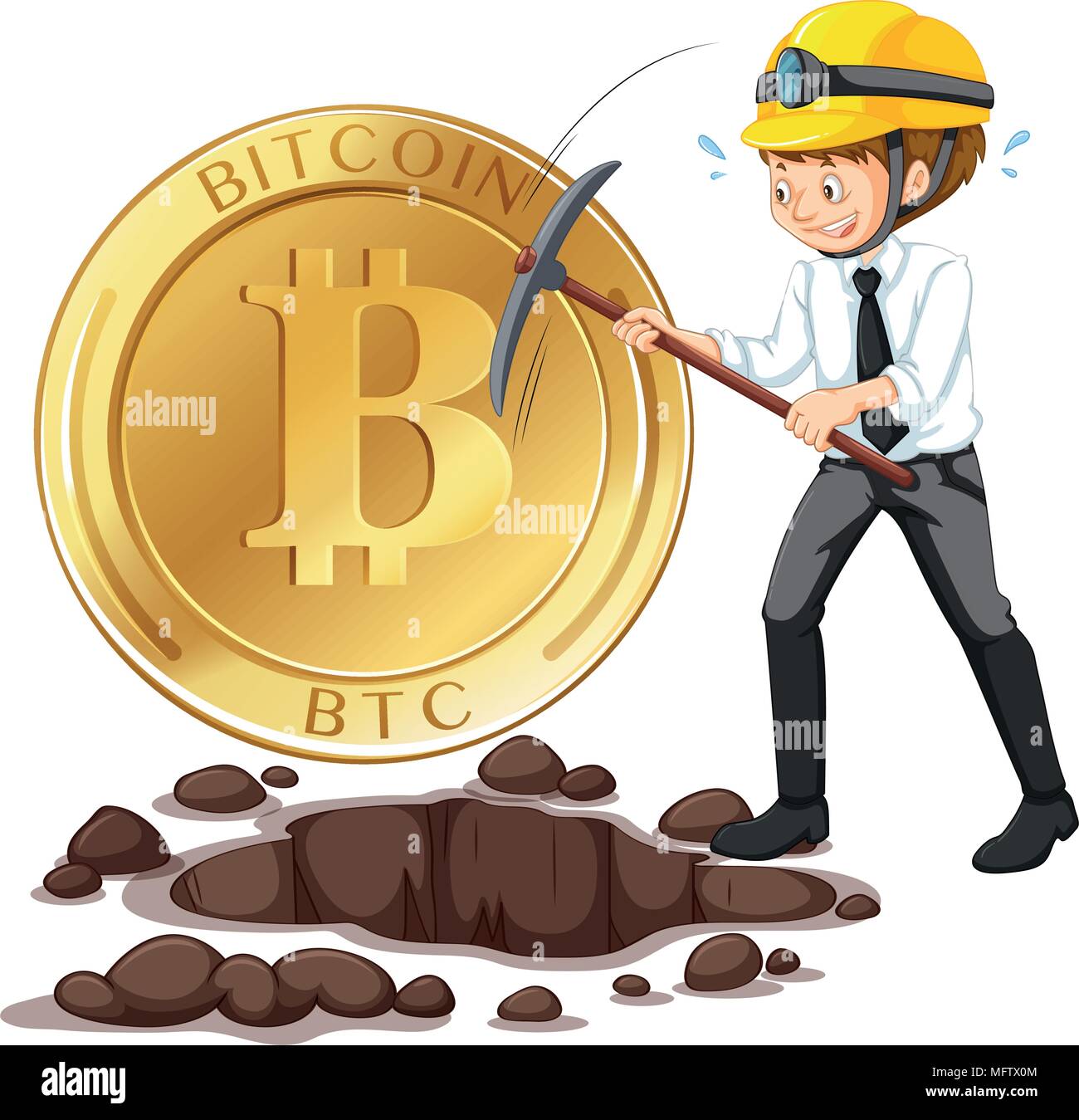 A Worker Mining Cyber Coin illustration Stock Vector