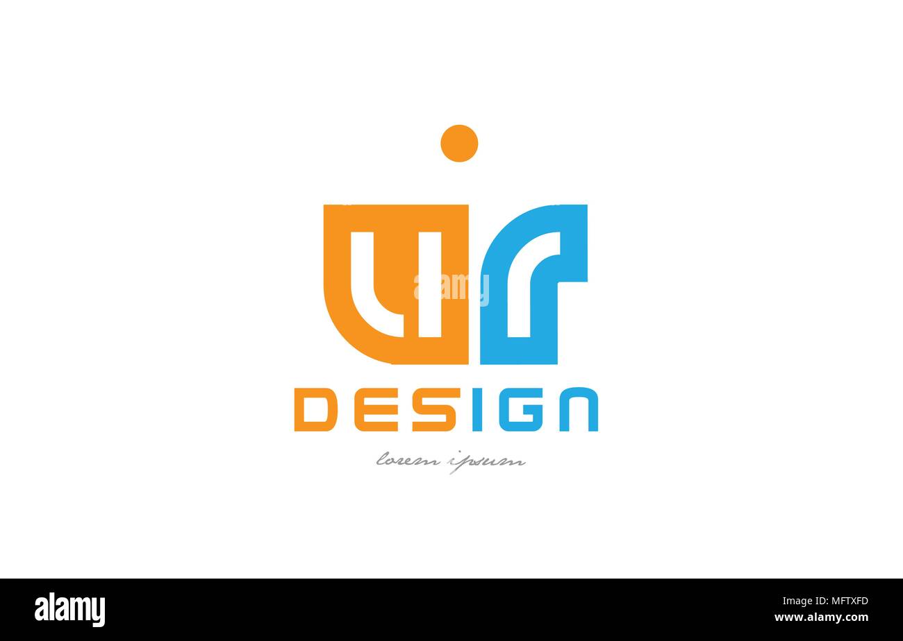 alphabet letter logo combination ur u r in orange and blue suitable for a business or company Stock Vector