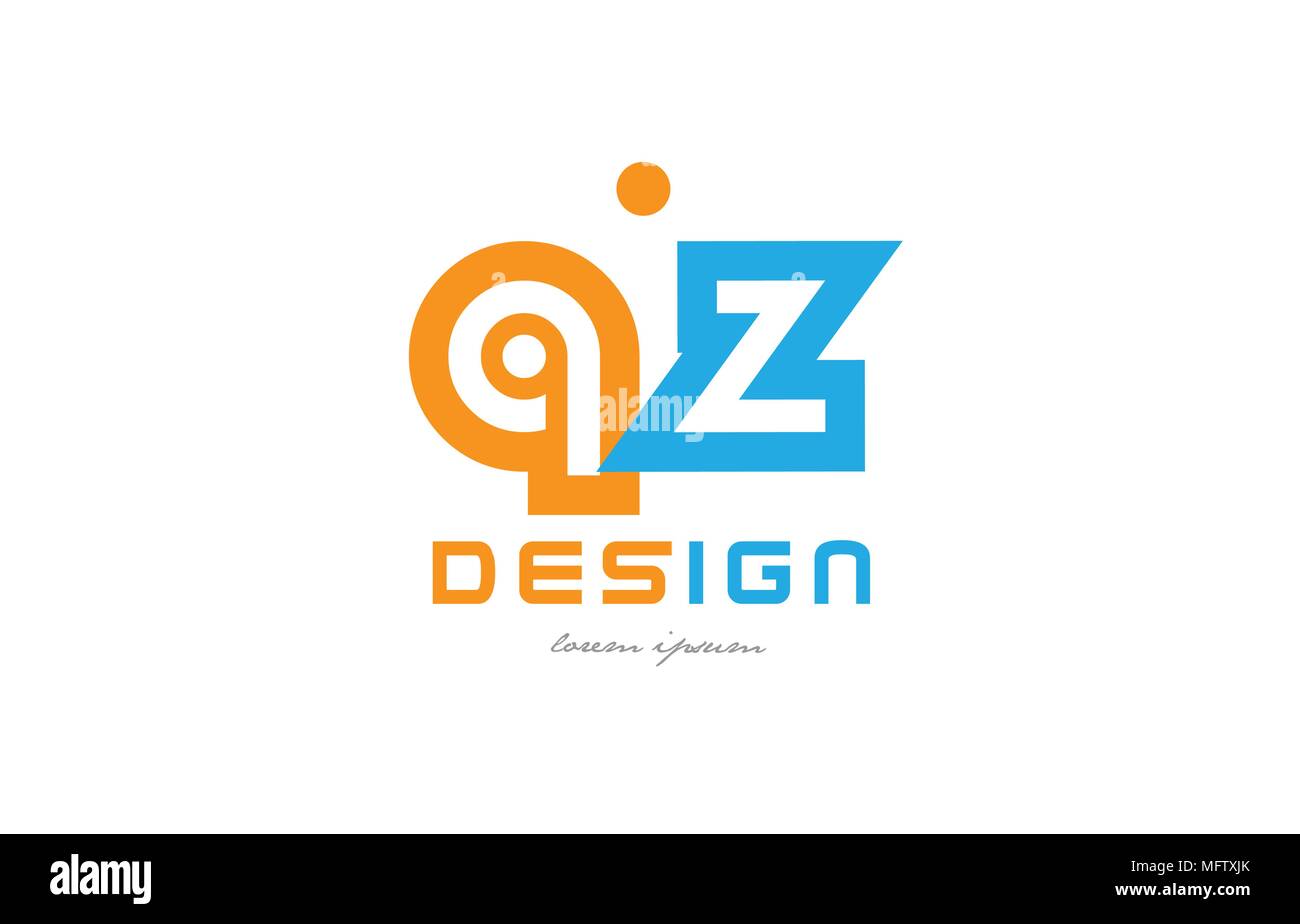 alphabet letter logo combination qz q z in orange and blue suitable for a business or company Stock Vector