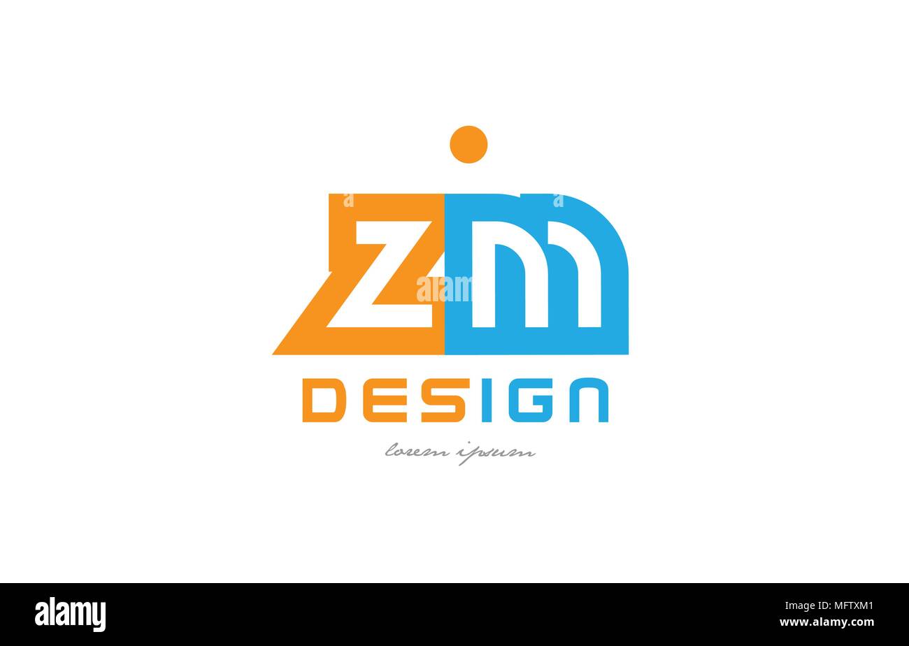 alphabet letter logo combination zm z m in orange and blue suitable for a business or company Stock Vector