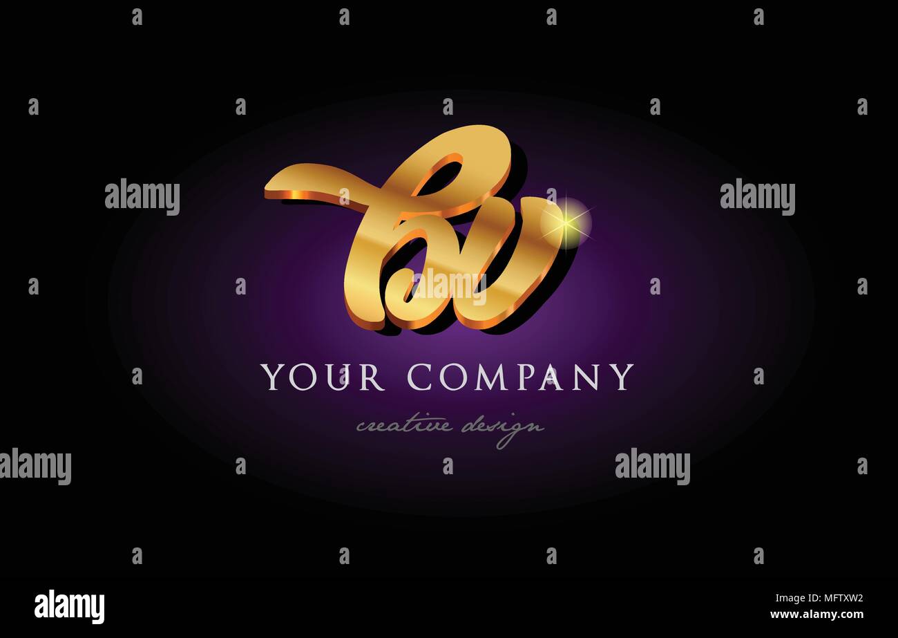 bv b v alphabet combination letter logo in gold golden 3d metal ...