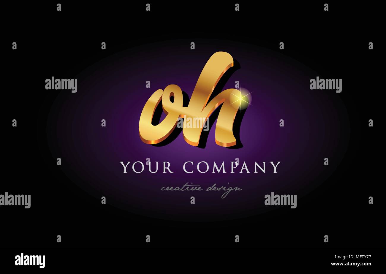 oh  o h alphabet combination letter logo in gold golden 3d metal beautiful typography suitable for banner brochure design Stock Vector