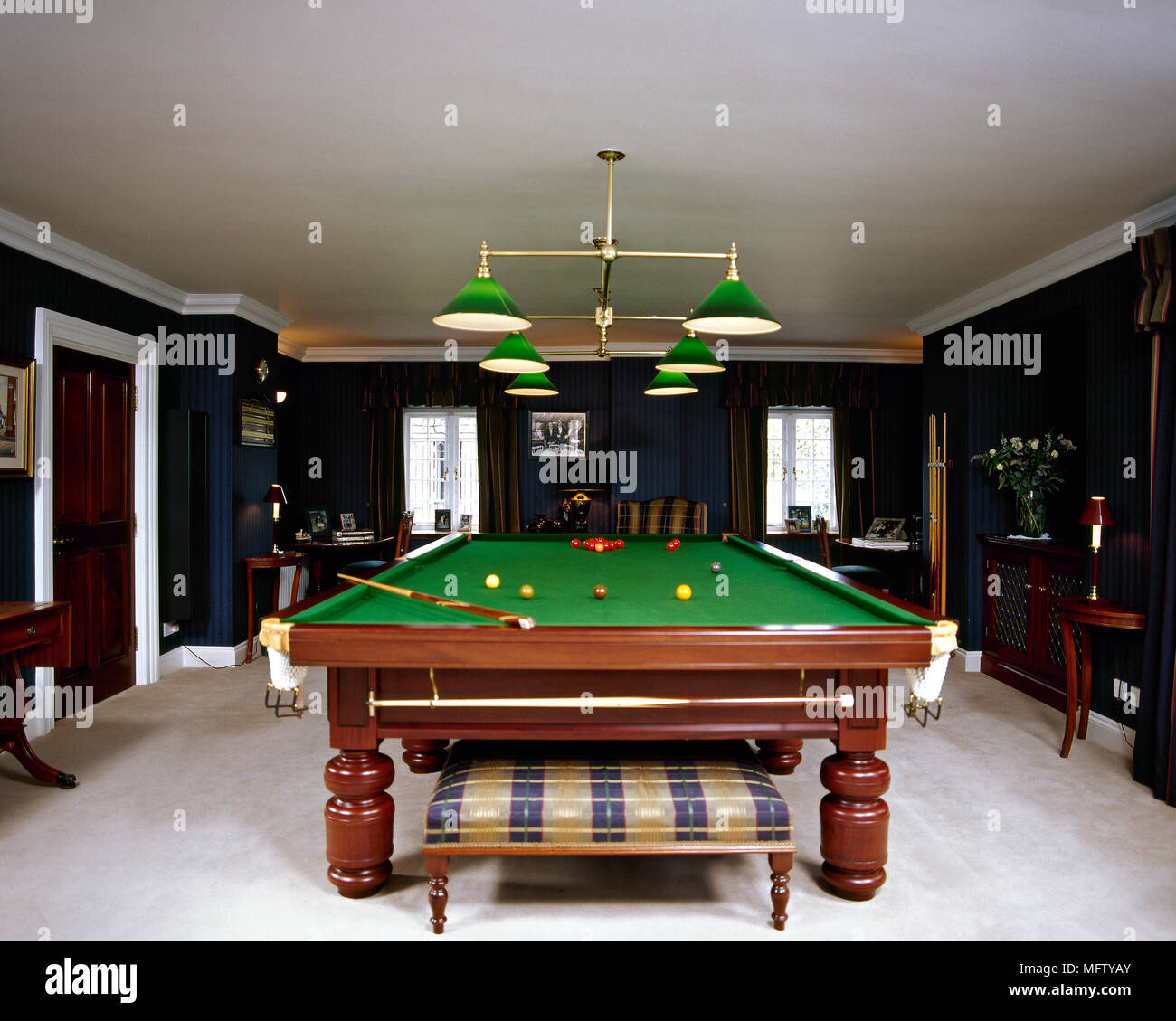 A traditional games room with snooker table, Stock Photo