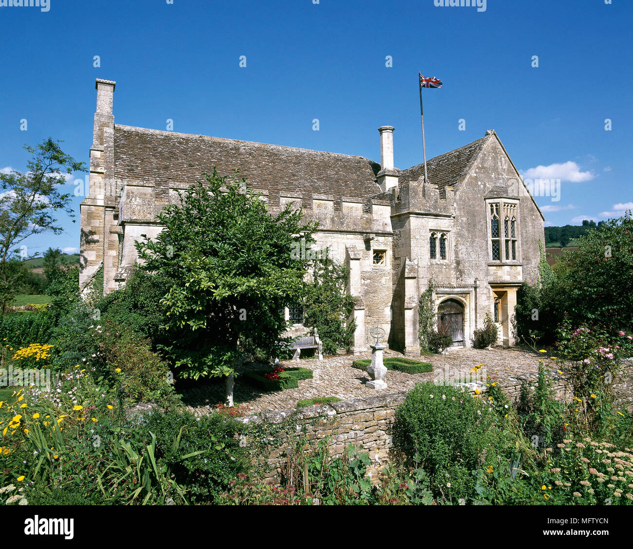 An exterior of a stone country house in a medieval castle style, Stock Photo