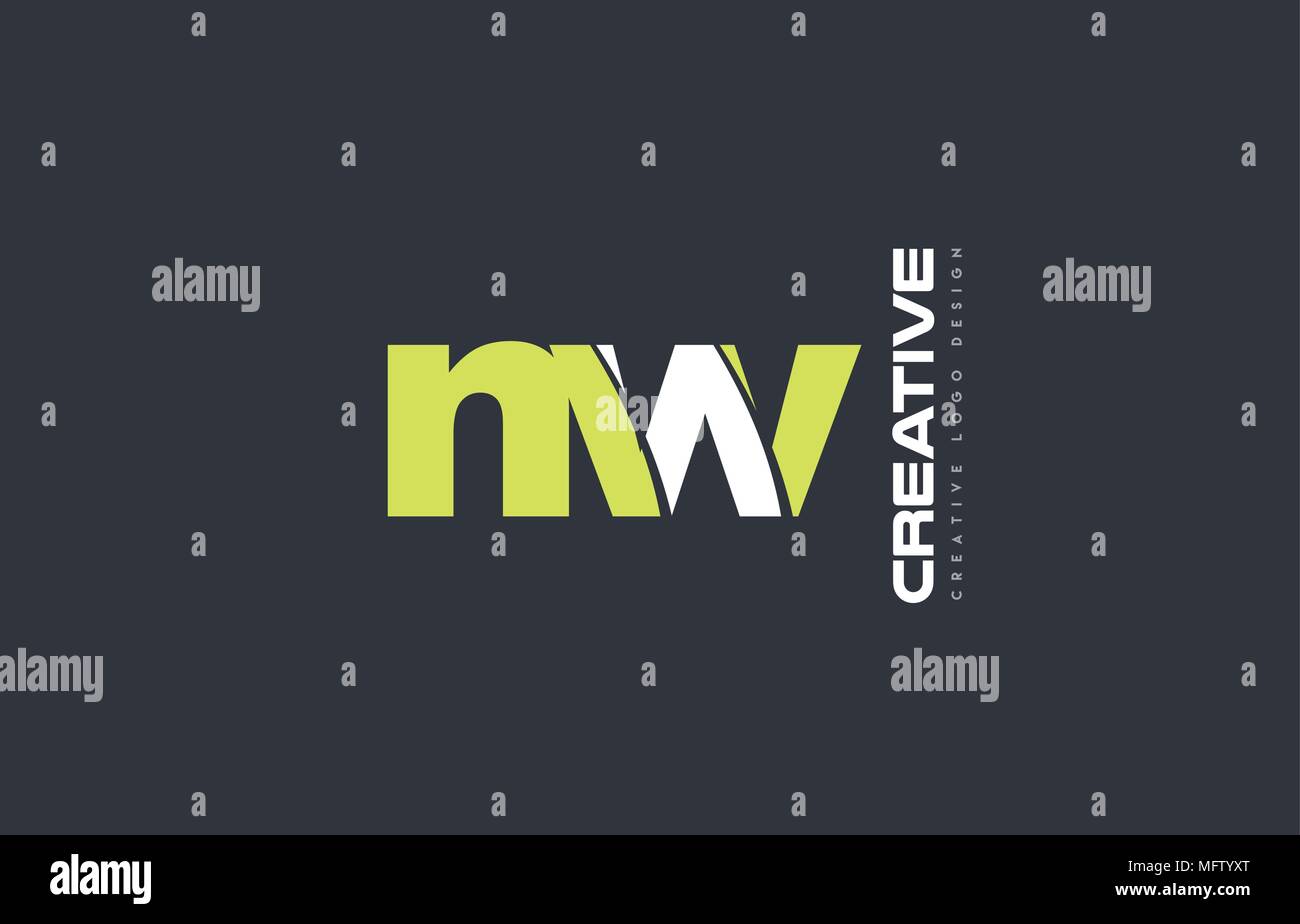 joint joined letter combination nw n w alphabet green blue blackground ...
