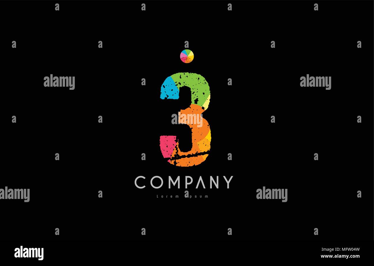 number 3 logo icon design with grunge texture and rainbow colored ...