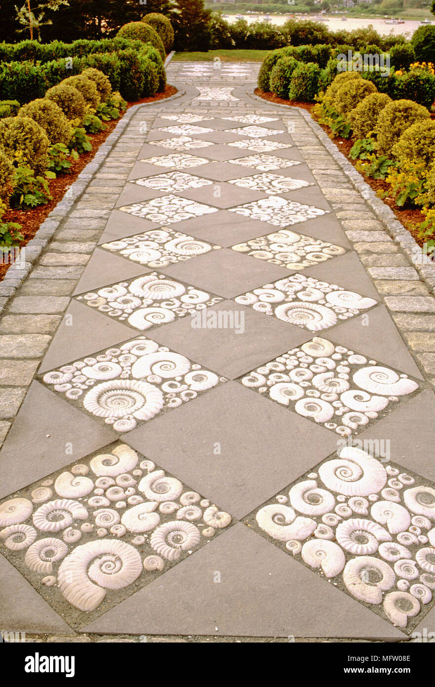 Buxus and Alchemilla mollis next to an ornamental path Stock Photo - Alamy