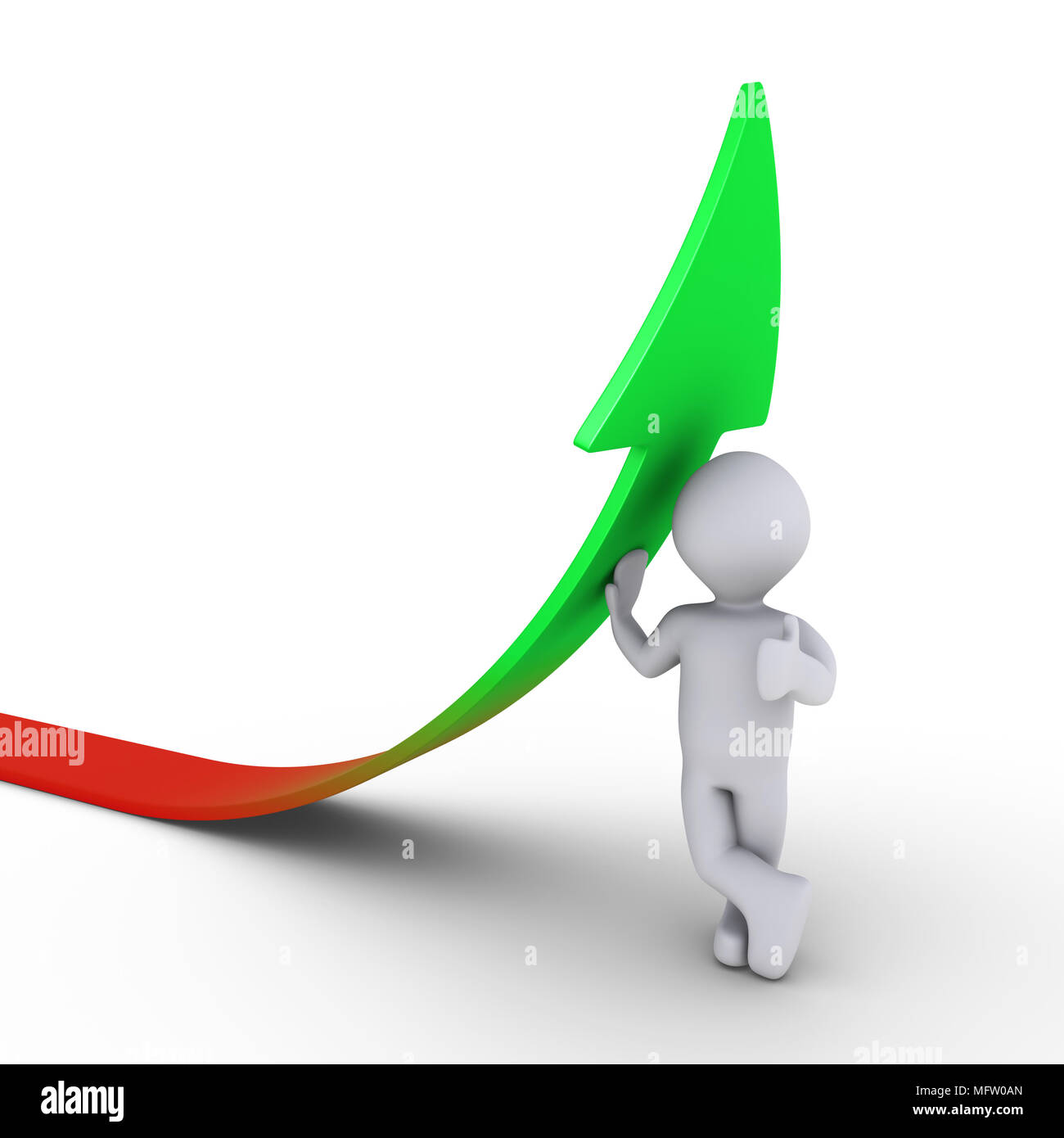 3d person leaning on a rising graph arrow Stock Photo - Alamy