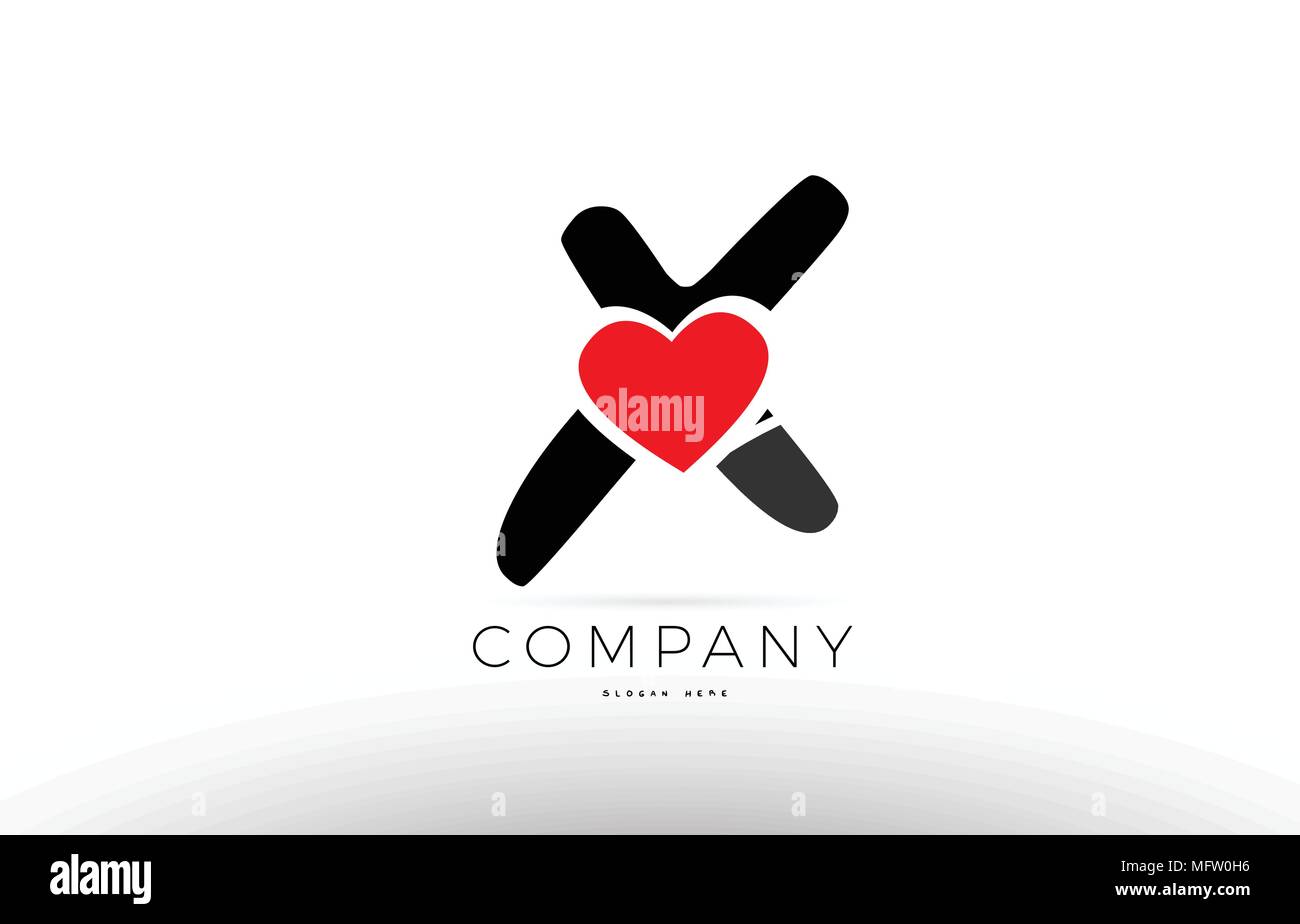 Company alphabet letter X logo design with red love heart symbol Stock ...