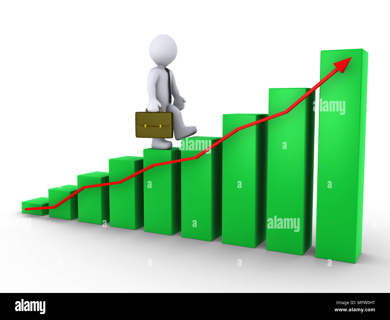 3d businessman is walking on green chart with red arrow Stock Photo - Alamy