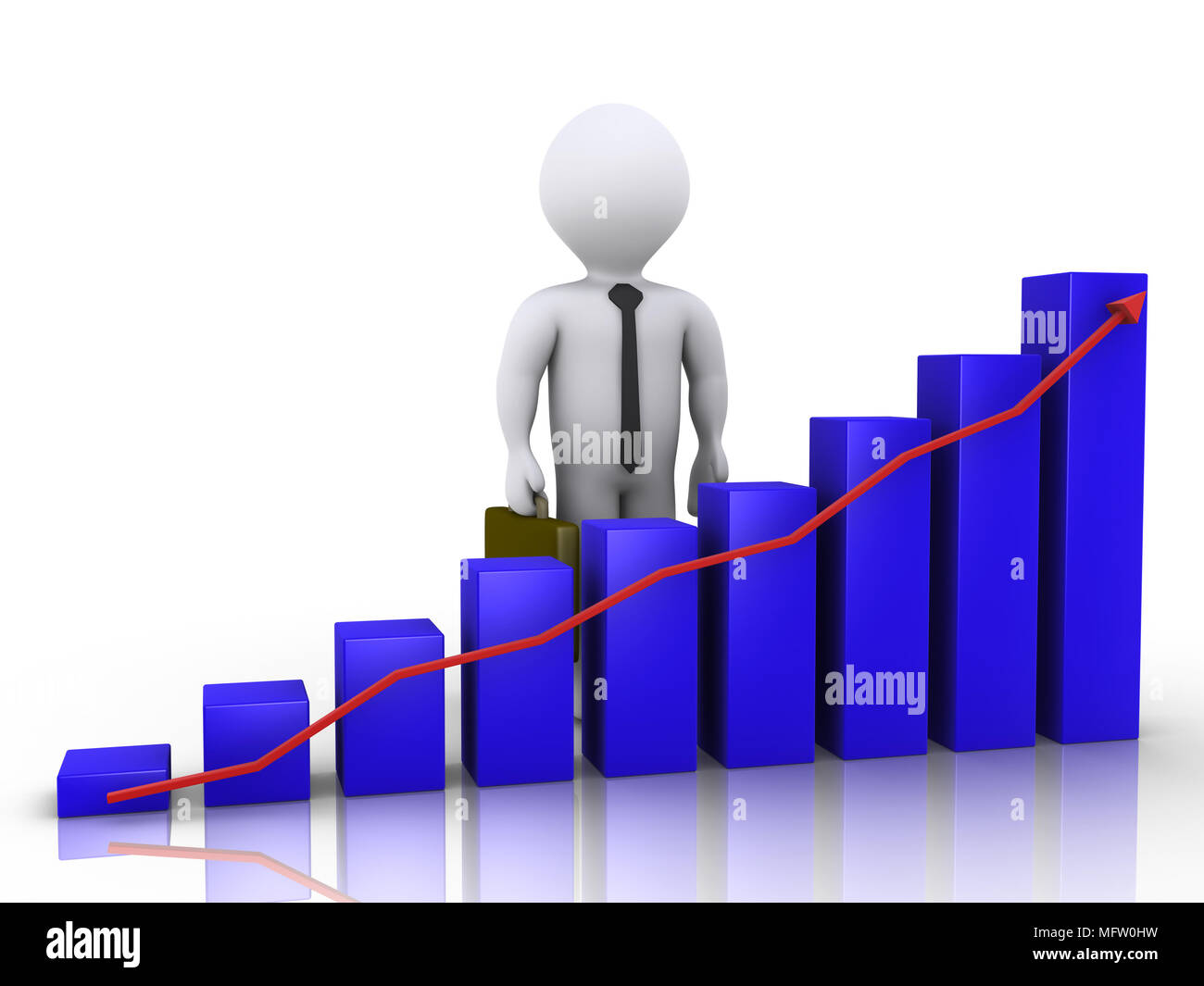 3d businessman is standing behind a blue chart with arrow Stock Photo ...