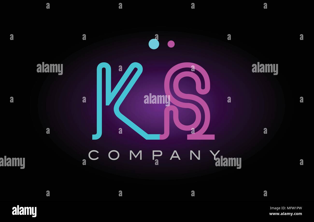 Alphabet ks k s letter logo design combination with neon light effect in blue and pink color suitable for a company banner or branding purposes Stock Vector