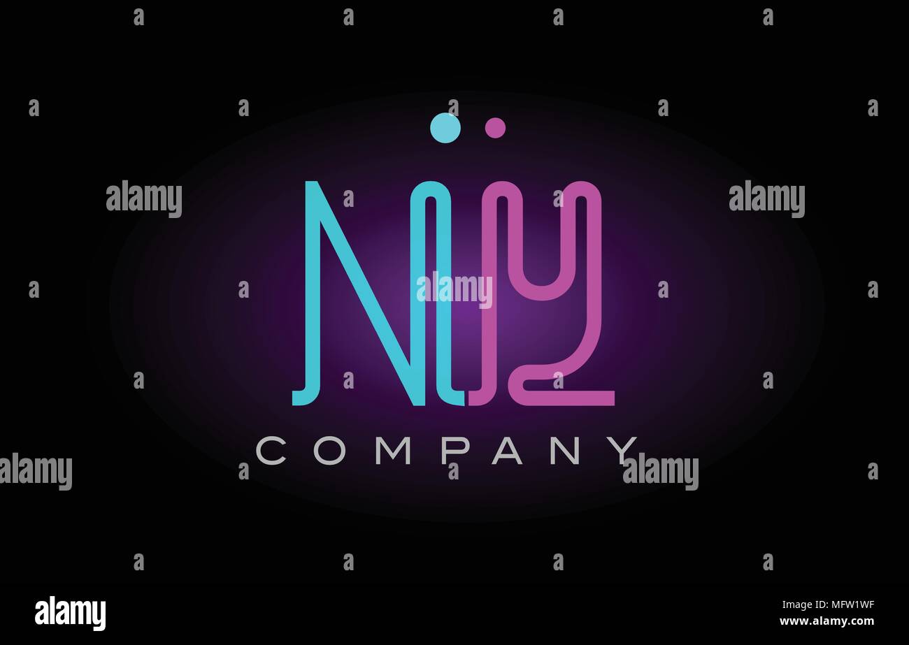 Alphabet ny n y letter logo design combination with neon light effect in blue and pink color suitable for a company banner or branding purposes Stock Vector