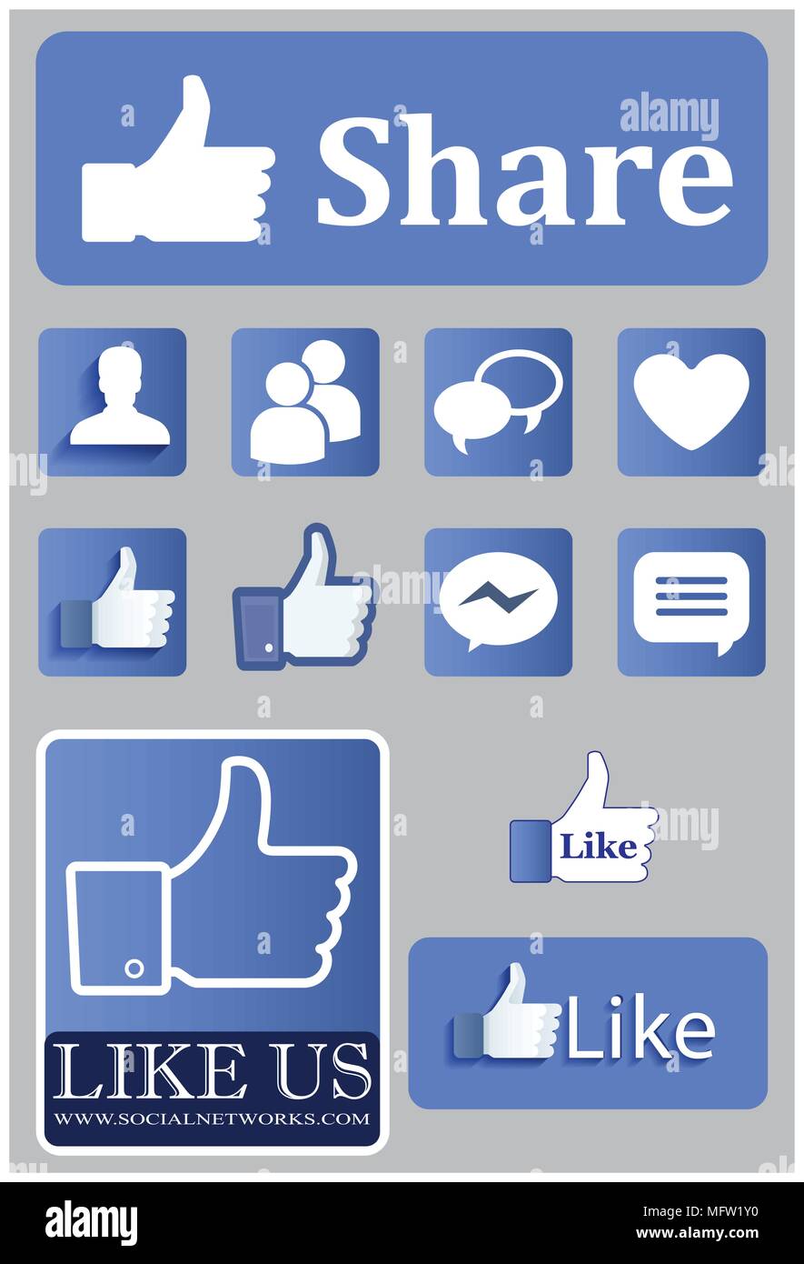 Face book icon collection with like buttons Stock Vector