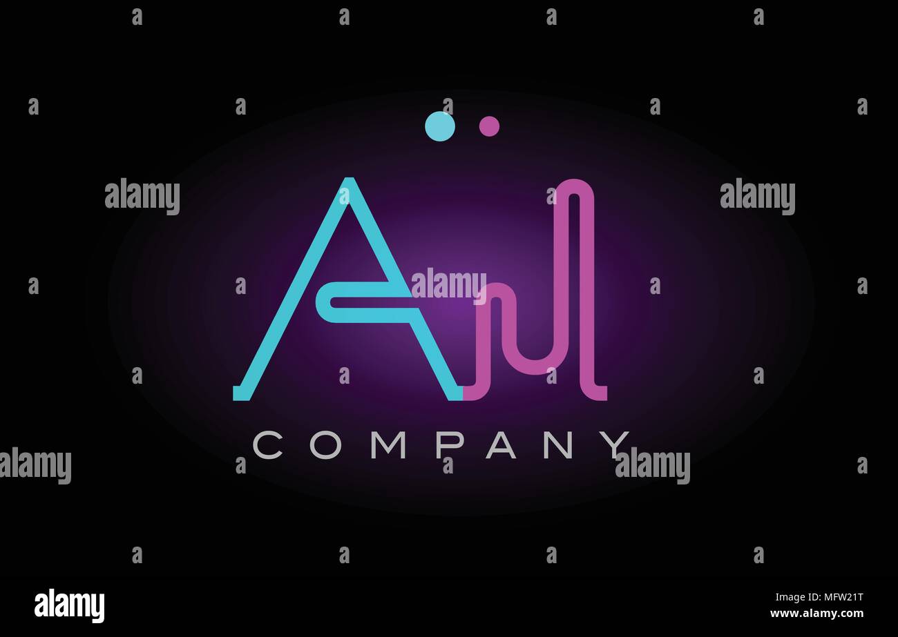 Alphabet aj a j letter logo design combination with neon light effect in blue and pink color suitable for a company banner or branding purposes Stock Vector