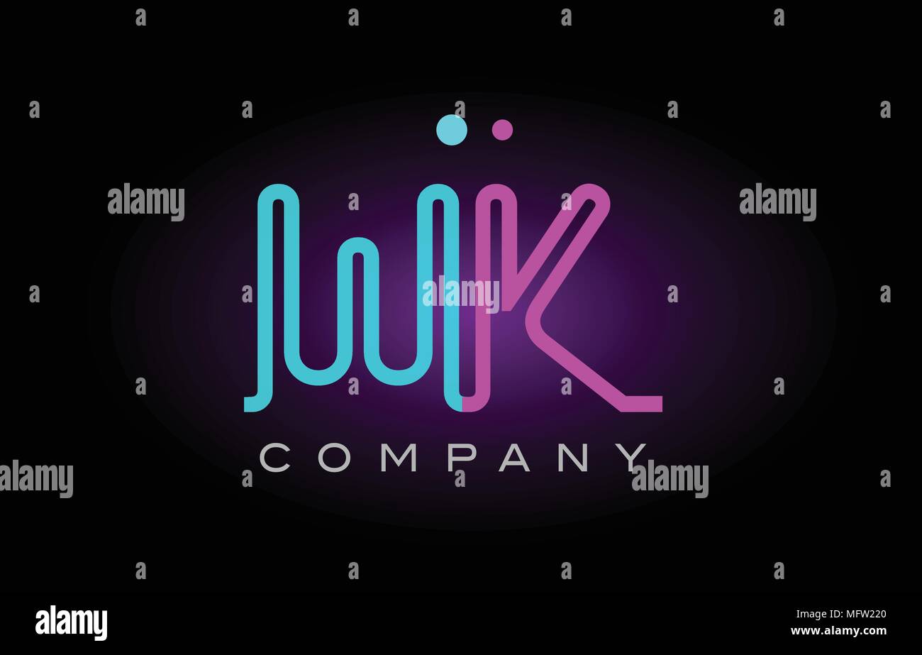 Alphabet wk w k letter logo design combination with neon light effect in blue and pink color suitable for a company banner or branding purposes Stock Vector