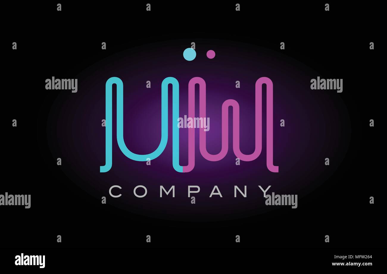 Alphabet uw u w letter logo design combination with neon light effect in blue and pink color suitable for a company banner or branding purposes Stock Vector