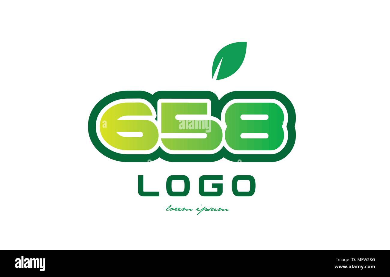 Design of number numeral  digit 658 with green leaf and color suitable for a business or company Stock Vector