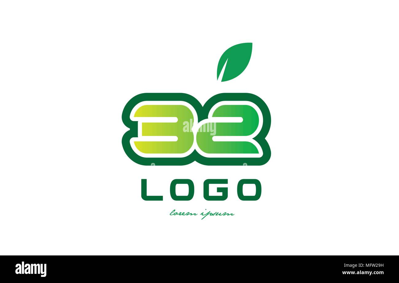 Design of number numeral  digit 32 with green leaf and color suitable for a business or company Stock Vector