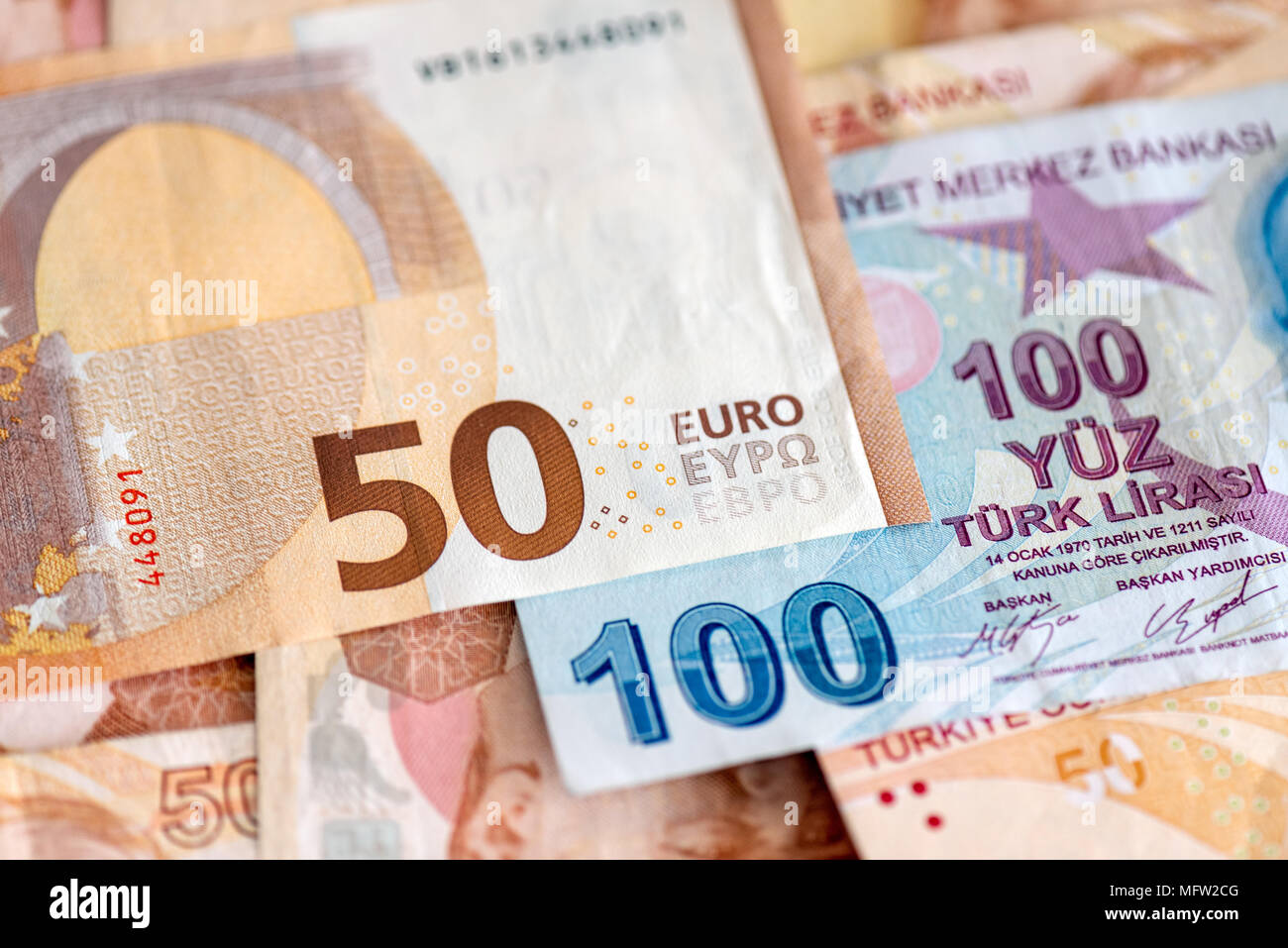 Turkish and European currency - close-up of mixed Lira and Euro banknotes  Stock Photo - Alamy