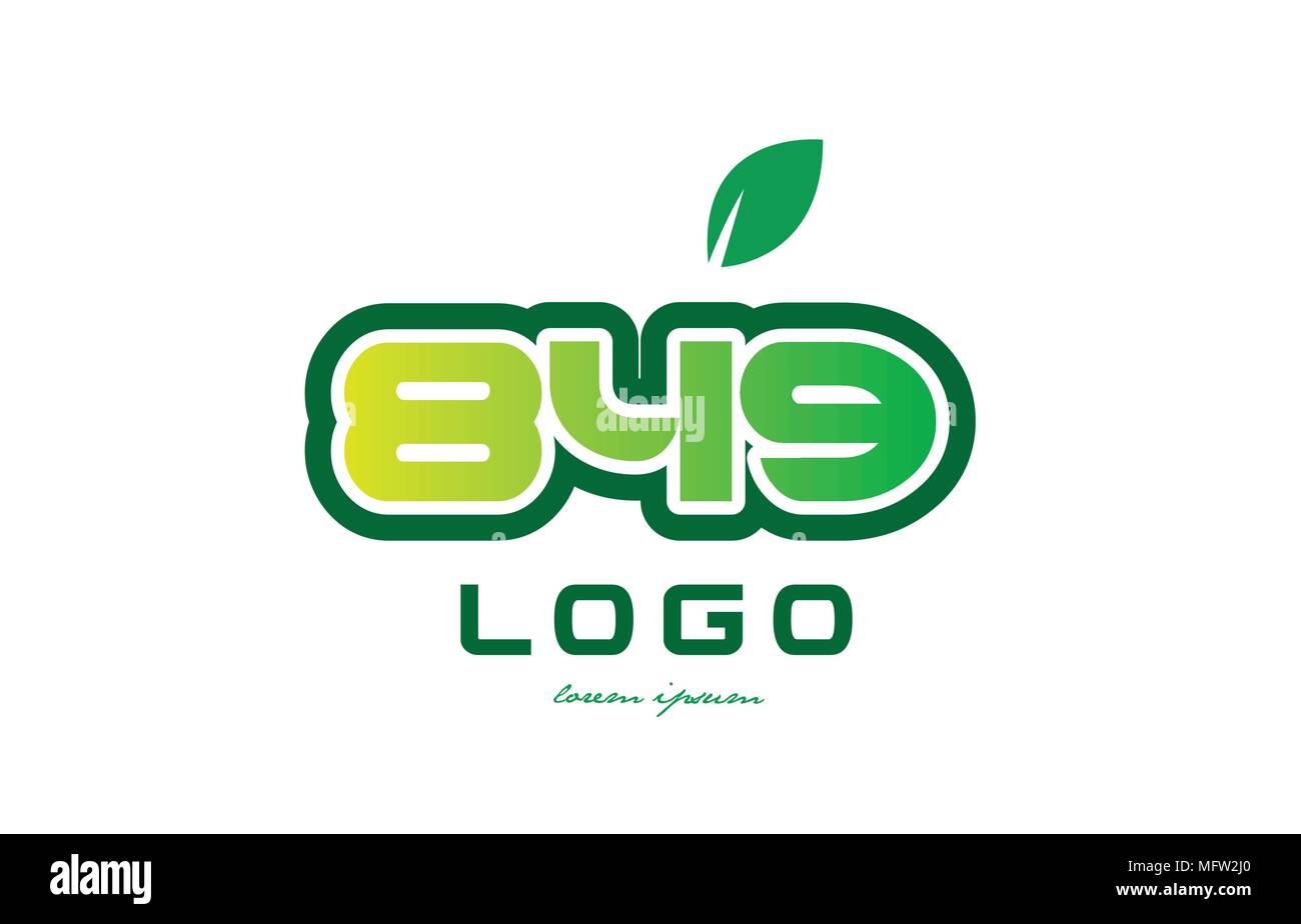 Design of number numeral digit 849 with green leaf and color suitable ...