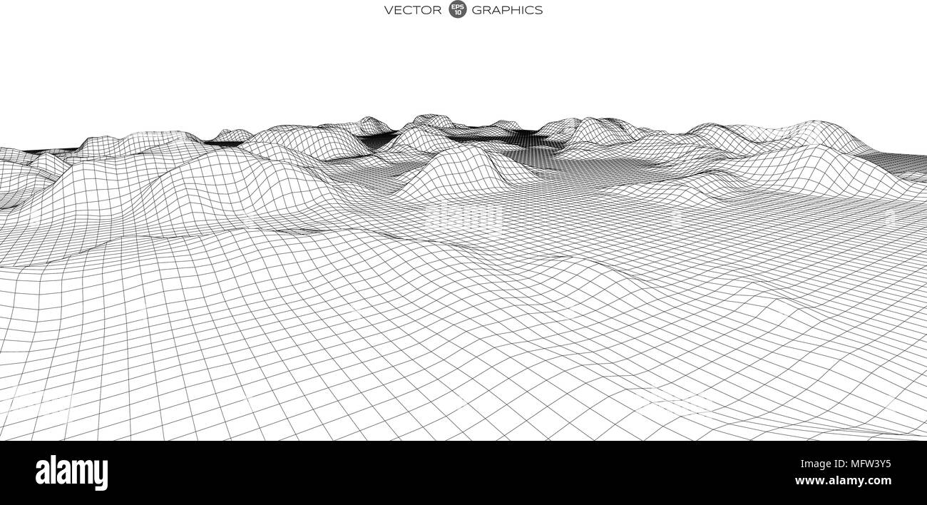 Abstract digital landscape. Cyber or technology background.Vector ...