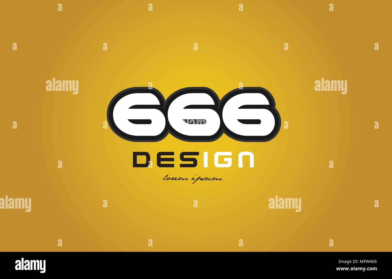 design of bold number numeral digit 666 with white color and black contour on yellow background suitable for a company or business Stock Vector