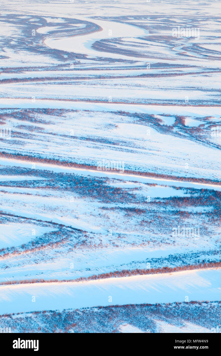 Tundra river in winter, top view Stock Photo