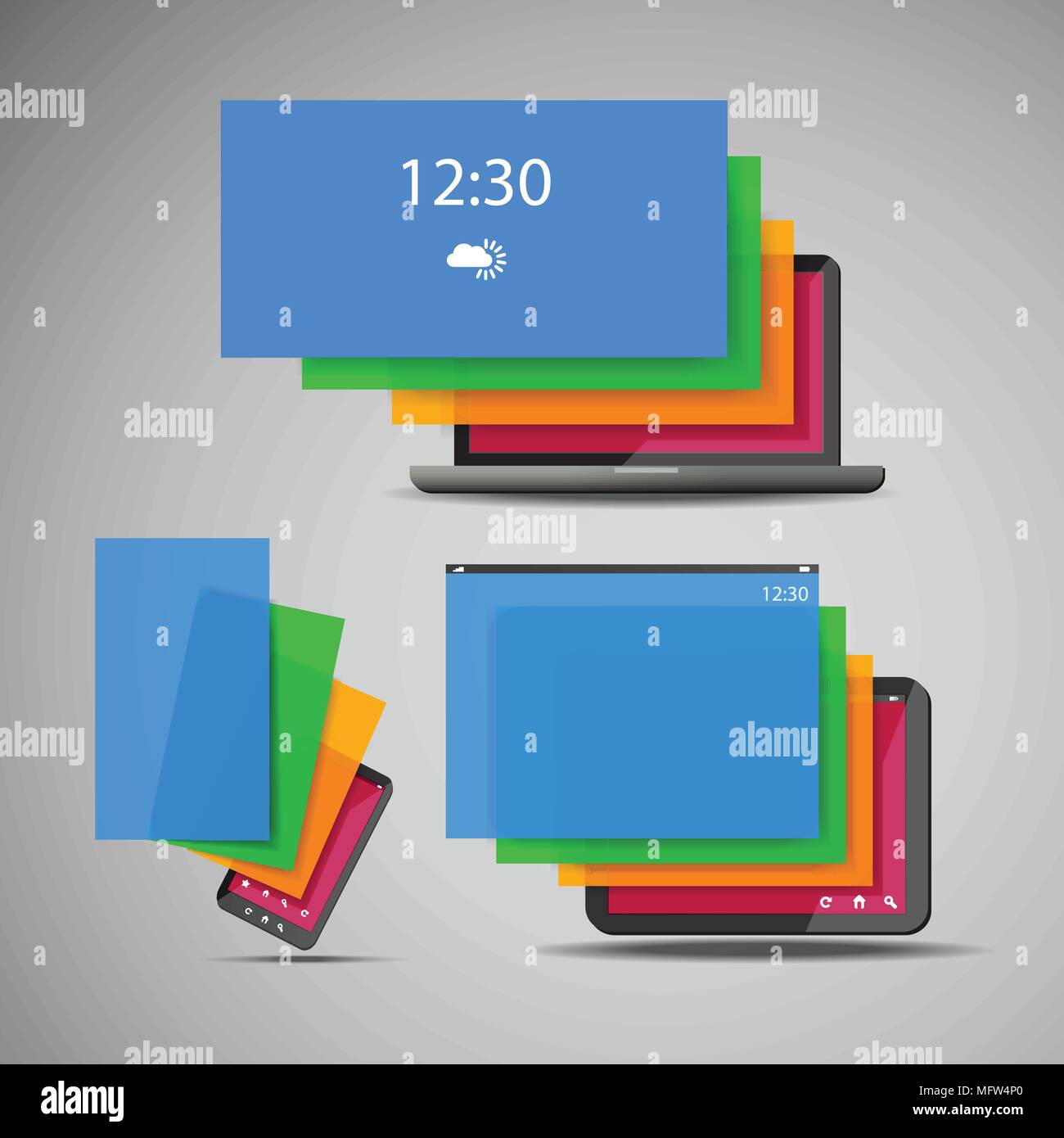 Laptop, Smart Phone and Tablet Icons with Colorful Layers, Colorful ...