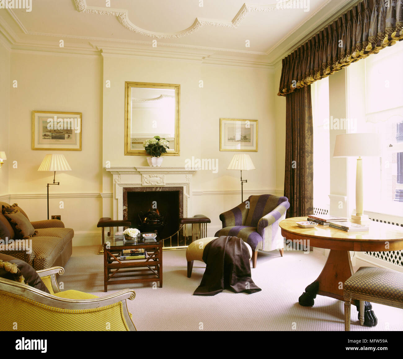 Traditional Cream Sitting Room High Ceilings Curtains Pelmet