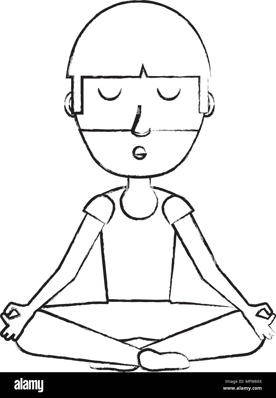 sketch of cartoon man doing lotus position over white background, vector illustration Stock Vector