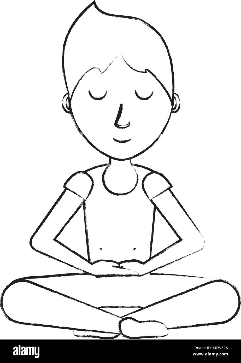 sketch of cartoon man doing lotus position over white background, vector illustration Stock Vector
