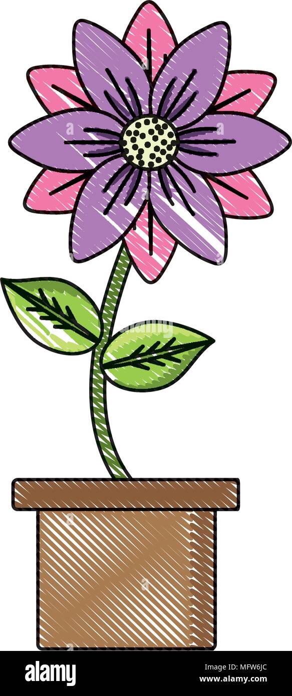 beautiful flower in a pot over white background, colorful design ...