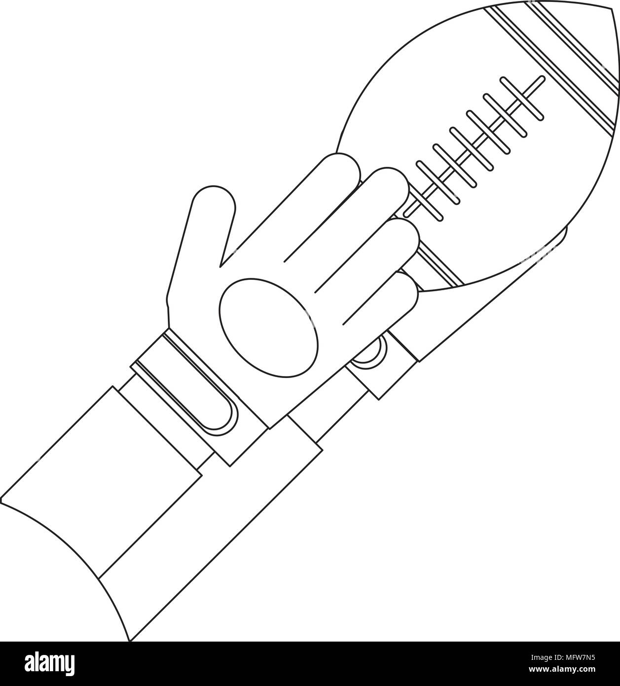 hand with american football ball icon over white background, vector illustration Stock Vector