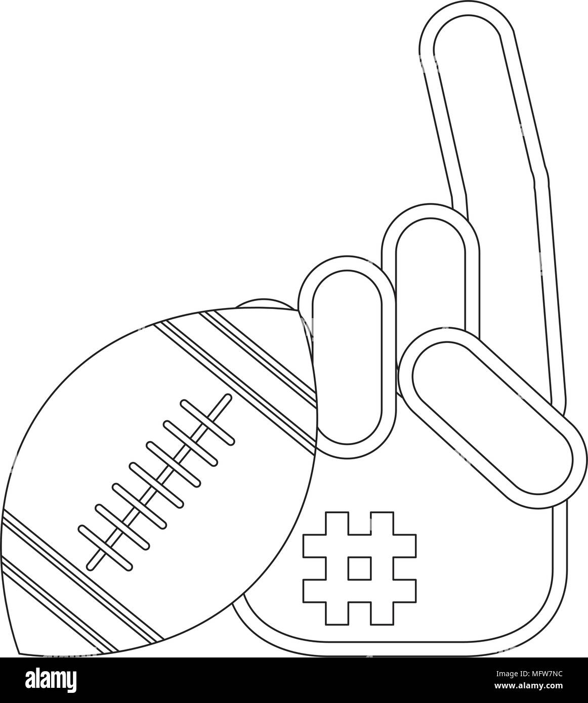 american football ball and sport fan glove icon over white background, vector illustration Stock Vector