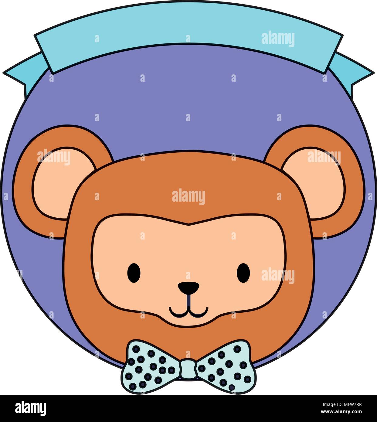 emblem of cute animals concept with decorative ribbon and cute monkey ...