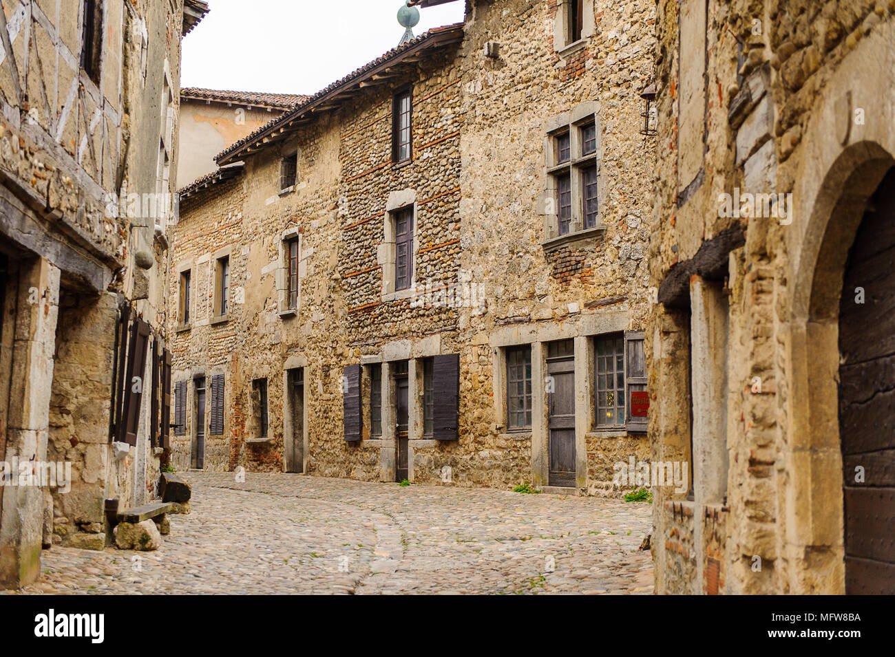 Medieval architecture of Perouges, France, a walled town, a popular ...