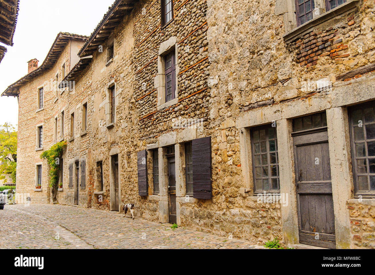 Medieval architecture of Perouges, France, a walled town, a popular ...