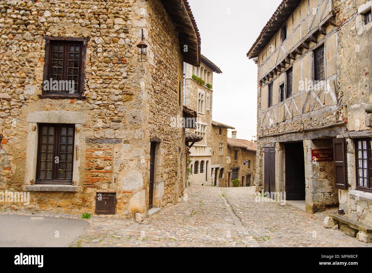 Medieval architecture of Perouges, France, a walled town, a popular ...