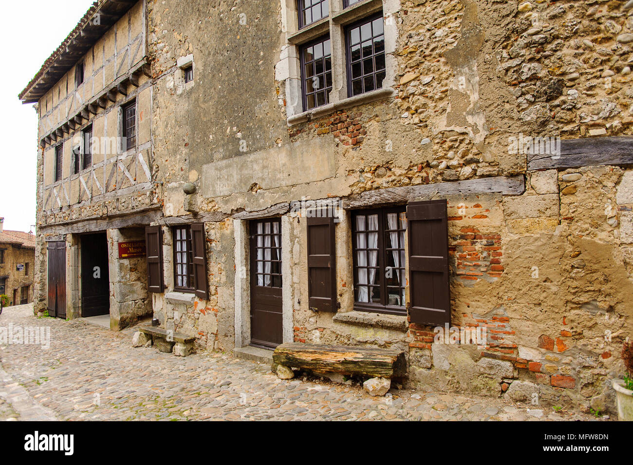 Medieval architecture of Perouges, France, a walled town, a popular ...